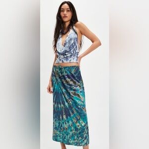 Free people tropical oasis set Tie-Dye halter top Maxi Skirt - Blue and Green L